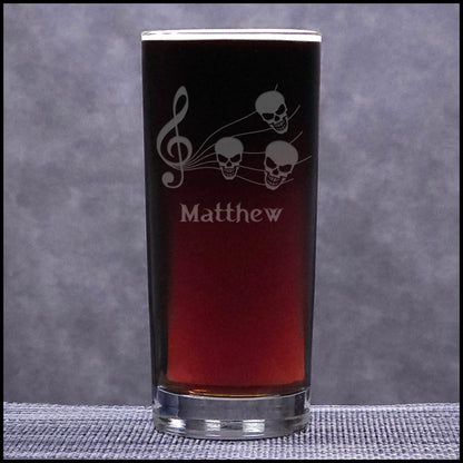 Personalized 15oz Music Staff with Skulls Cooler Glass - Custom Music Teacher Gift - Sand Etched Musician Drinkware