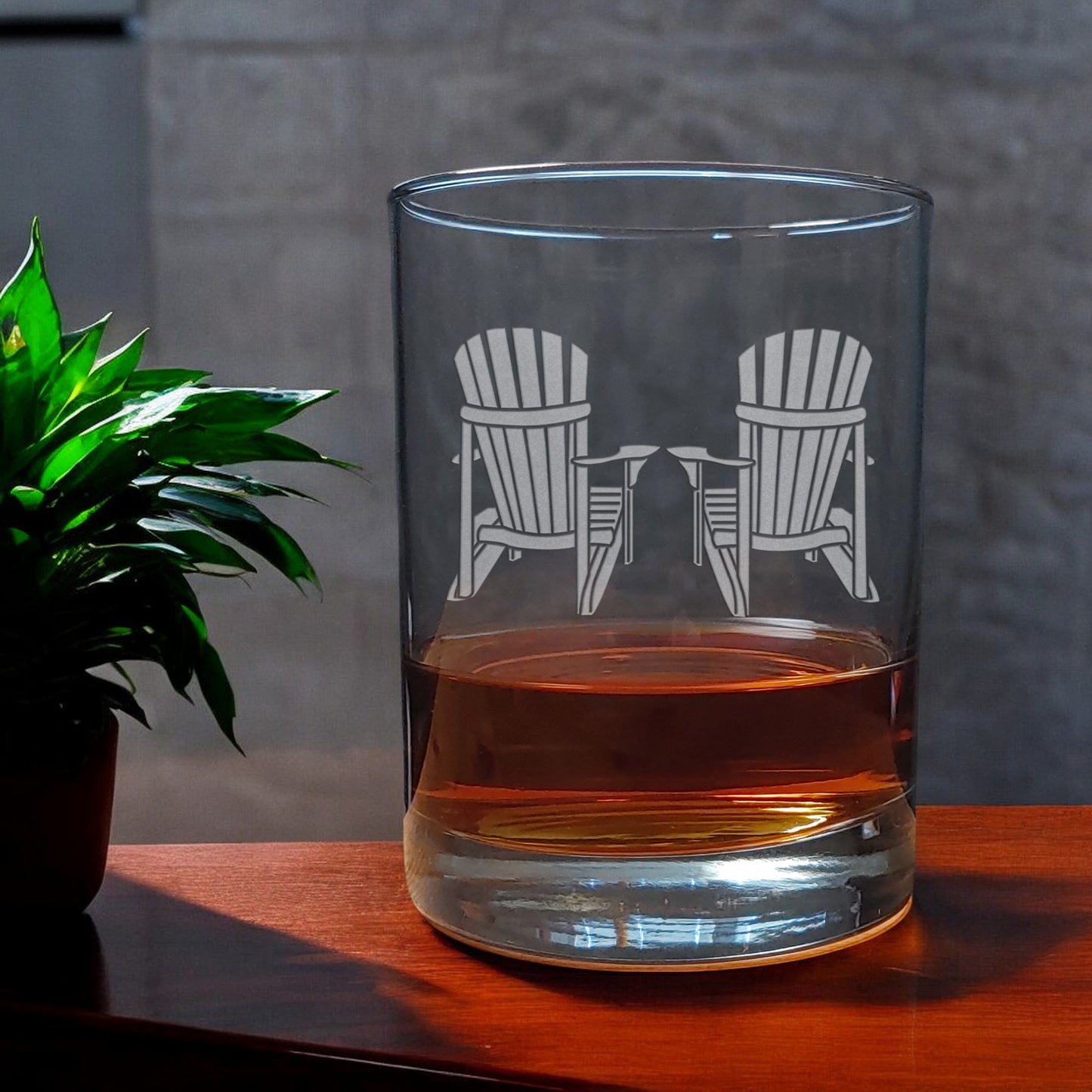 Adirondack Chairs 13oz Whiskey Glass - Personalized Sandblasted Glass for the Cottage