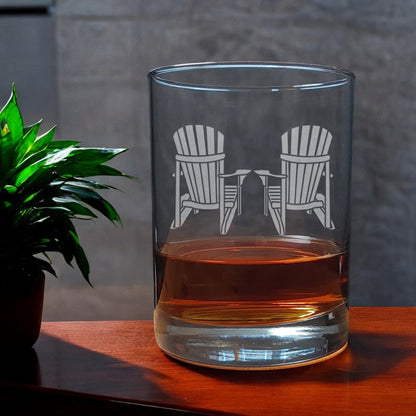 Adirondack Chairs 13oz Whiskey Glass - Personalized Sandblasted Glass for the Cottage
