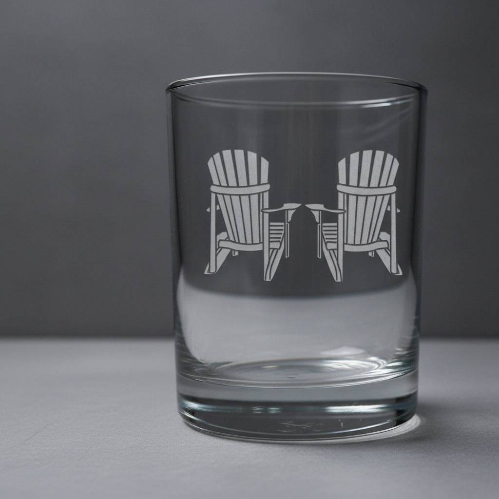 Clear glass with engraved design of two chairs