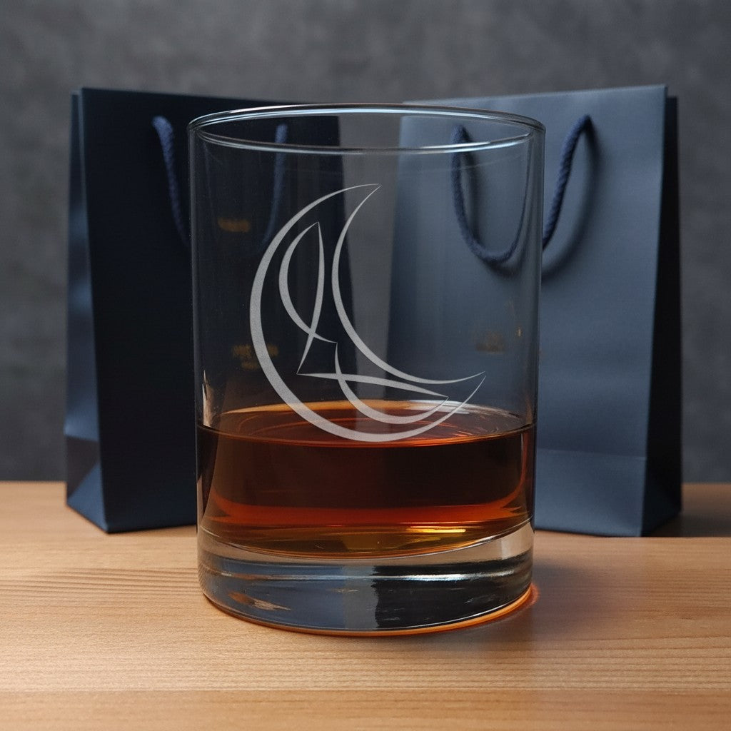 Moon 13oz Whiskey Glass - Hand Sand Etched Rocks Glass