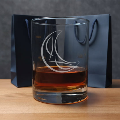 Moon 13oz Whiskey Glass - Hand Sand Etched Rocks Glass