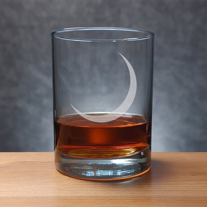 Crescent Moon 13oz Whiskey Glass - Deep Sand Etched Rocks Glass