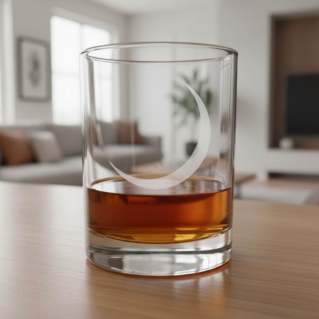 Crescent Moon 13oz Whiskey Glass - Deep Sand Etched Rocks Glass