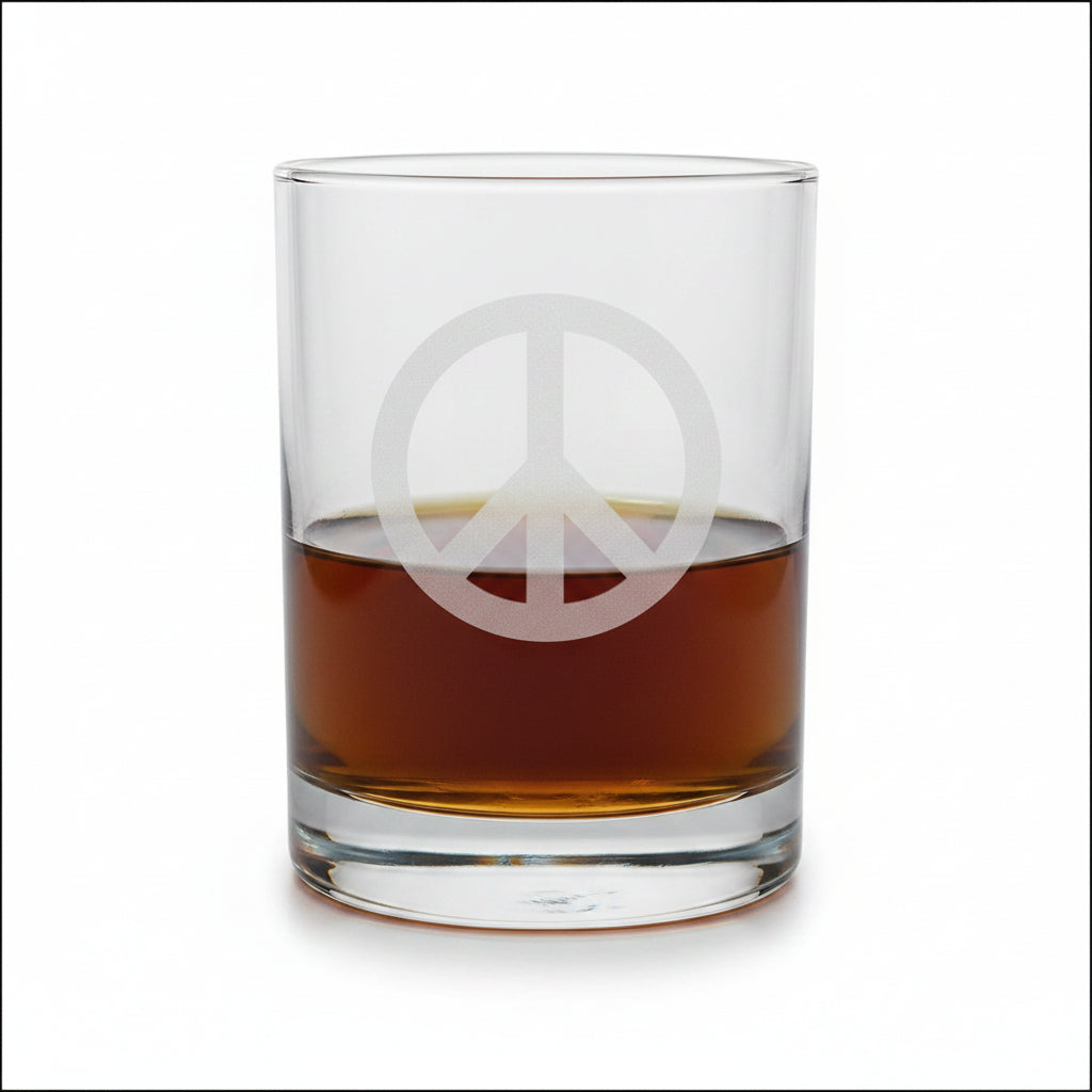 Peace Symbol Whiskey Glass 13oz - Sand Etched Rocks Glass