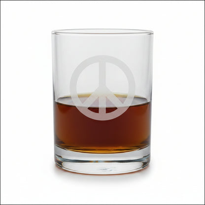 Peace Symbol Whiskey Glass 13oz - Sand Etched Rocks Glass