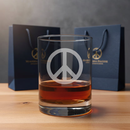 Peace Symbol Whiskey Glass 13oz - Sand Etched Rocks Glass