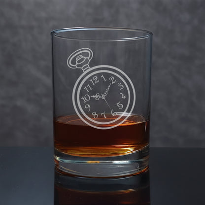 Pocket Watch 13oz Whiskey Glass - Deep Sand Etched Old Fashioned Glass