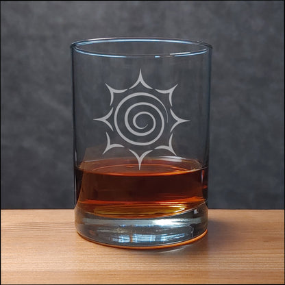Sun 13oz Whiskey Glass - Deep Sand Etched Rocks Glass
