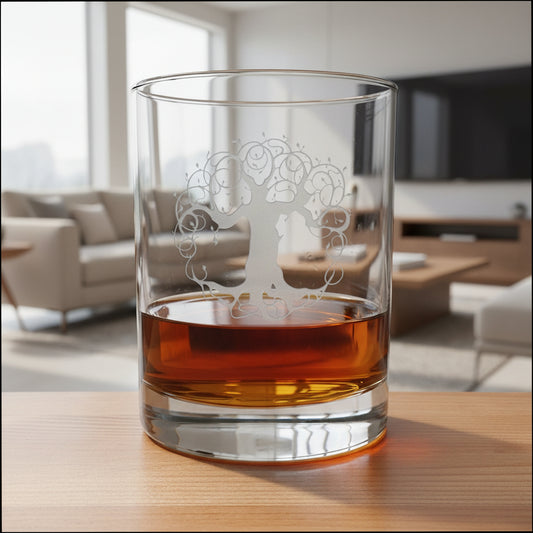 Tree of Life 13oz Whiskey Glass - Deep Sand Etched Rocks Glass