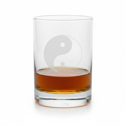 Yin Yang 13oz Whiskey Glass - Hand Sandblasted Rocks Glass