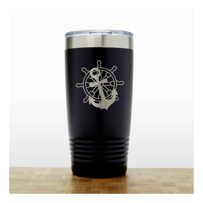 Ship's Wheel and Anchor Engraved 20oz Insulated Travel Tumbler – Personalized Stainless Steel Nautical Gift