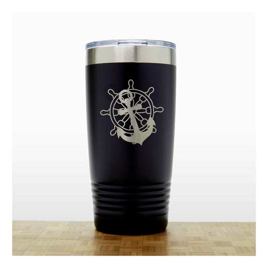 Ship's Wheel and Anchor Engraved 20oz Insulated Travel Tumbler – Personalized Stainless Steel Nautical Gift