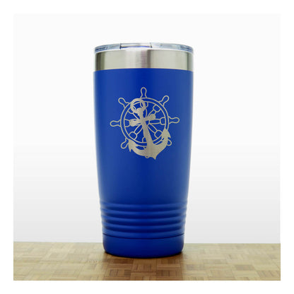 Ship's Wheel and Anchor Engraved 20oz Insulated Travel Tumbler – Personalized Stainless Steel Nautical Gift