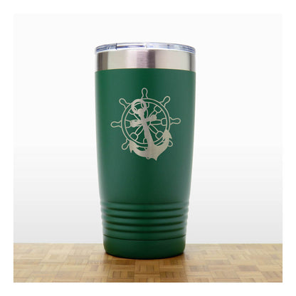 Ship's Wheel and Anchor Engraved 20oz Insulated Travel Tumbler – Personalized Stainless Steel Nautical Gift