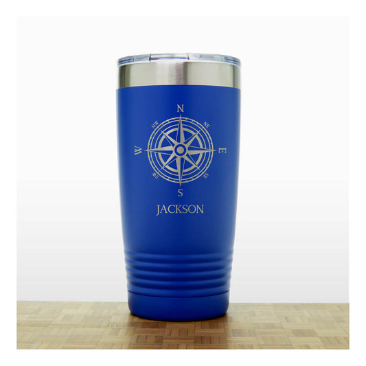 Compass Rose Engraved Insulated 20oz Travel Tumbler – Personalized Nautical Gift