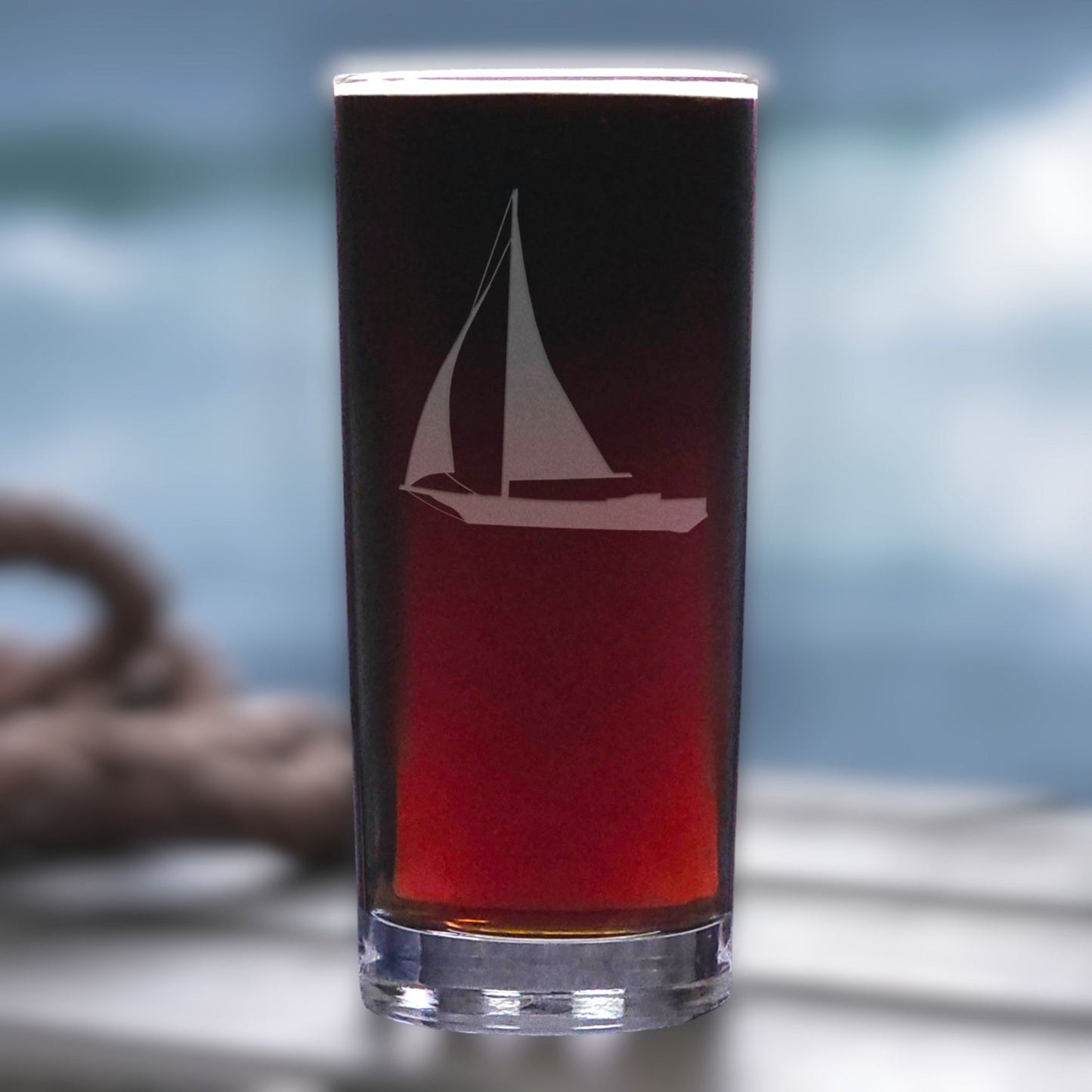 Personalized Sailing Yacht Cooler Glass  - Etched Nautical Sandblasted Glass Tumbler