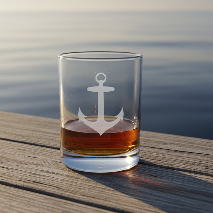 Anchor 13oz Whiskey Glass - Sandblasted by Hand - Nautical Gift - Free Personalization