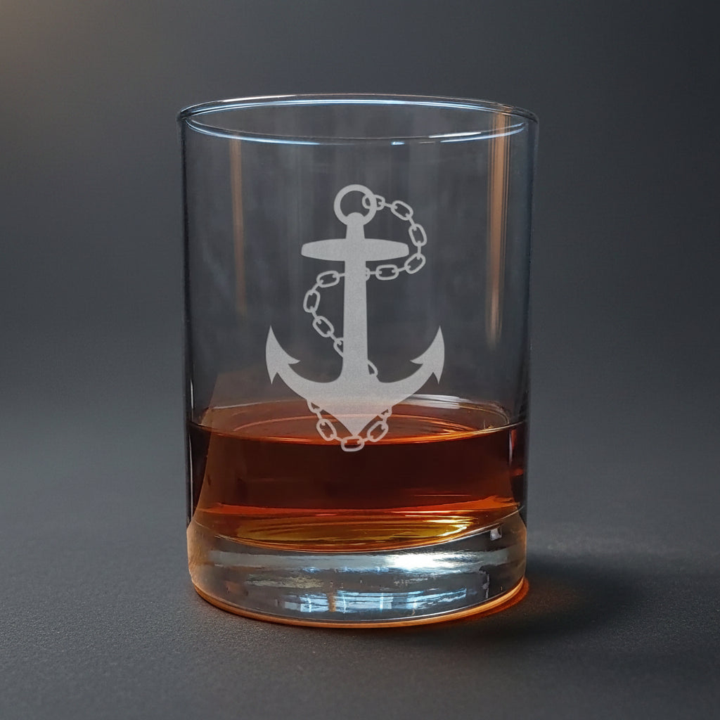 Anchor and Chain 13oz Whiskey Glass –  Personalized Sandblasted Nautical Gift for Him or Her