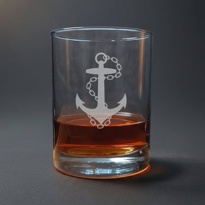 Anchor and Chain 13oz Whiskey Glass –  Personalized Sandblasted Nautical Gift for Him or Her
