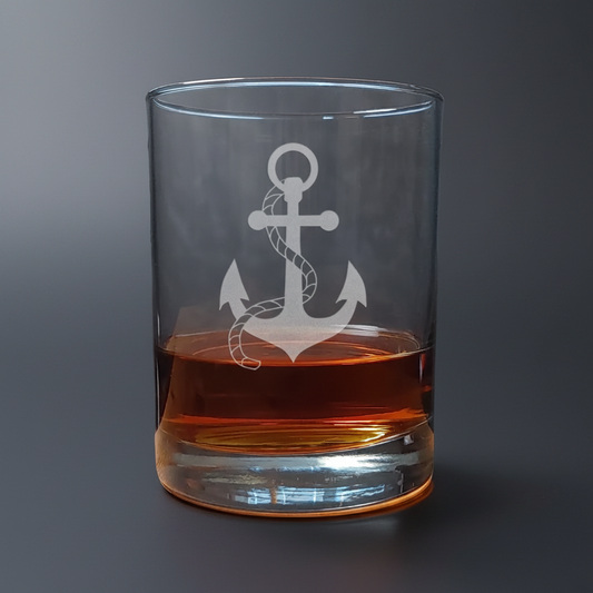 Anchor and Rope 13oz Whiskey Glass –  Personalized Sandblasted Nautical Gift for Him or Her