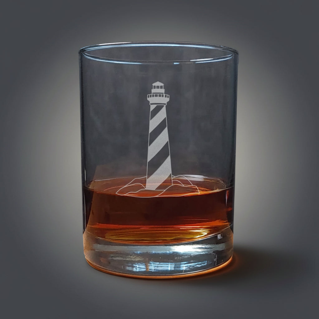 Lighthouse 13oz Whiskey Glass - Personalized Sandblasted Nautical Gift - Free Personalization