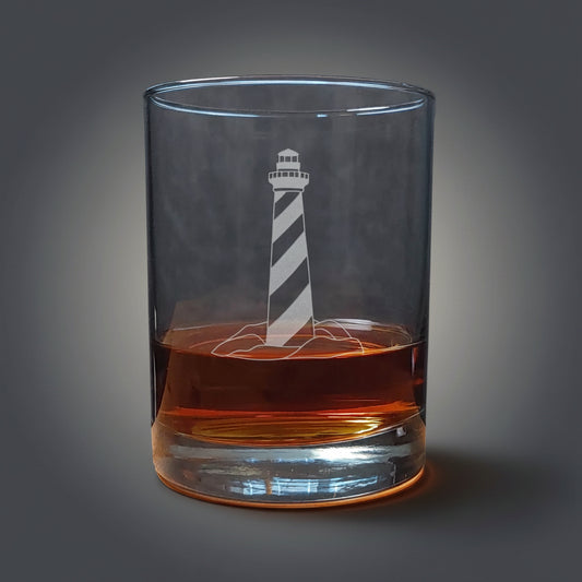 Lighthouse 13oz Whiskey Glass - Personalized Sandblasted Nautical Gift - Free Personalization