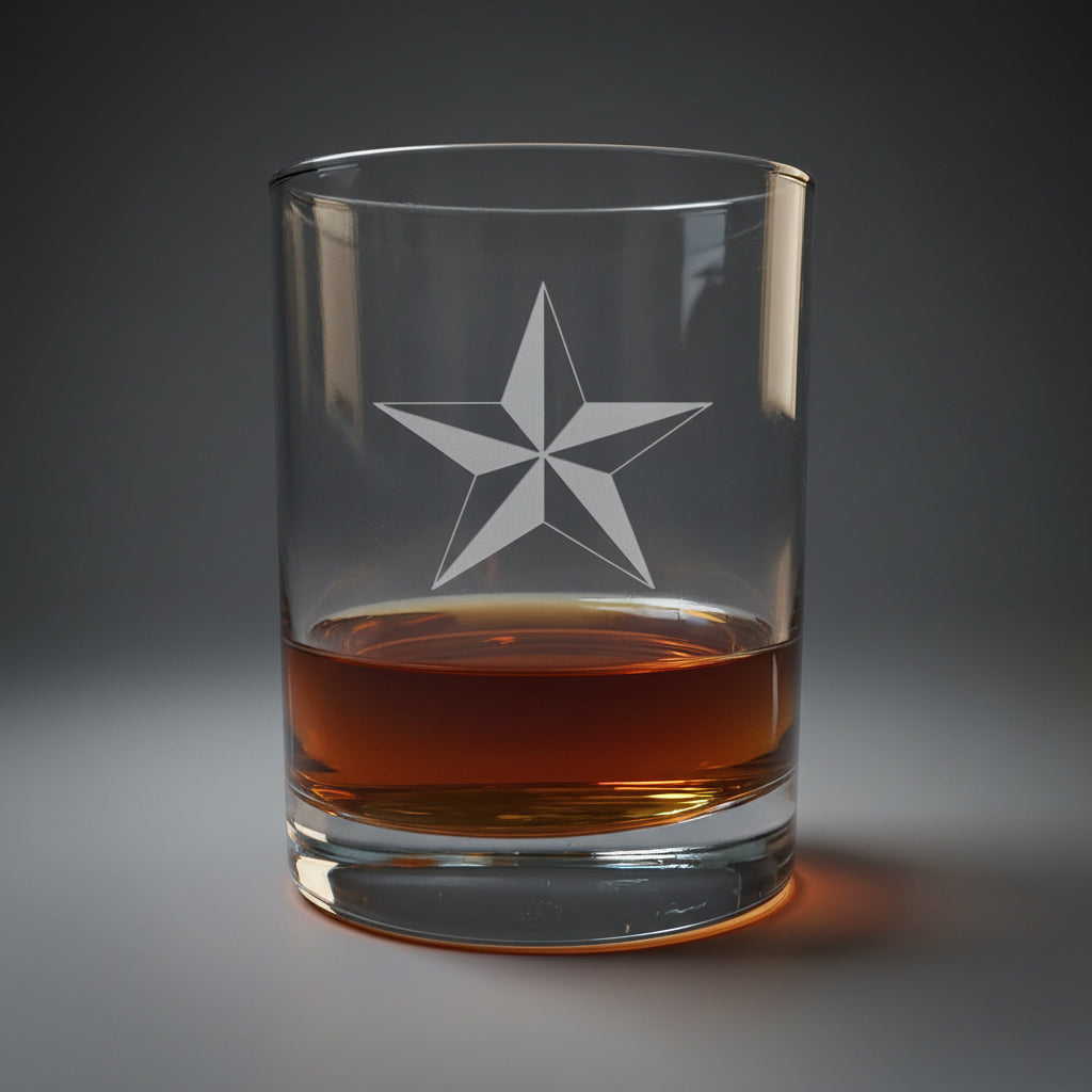 Nautical Star 13oz Whiskey Glass - Personalized Sandblasted Nautical Gift