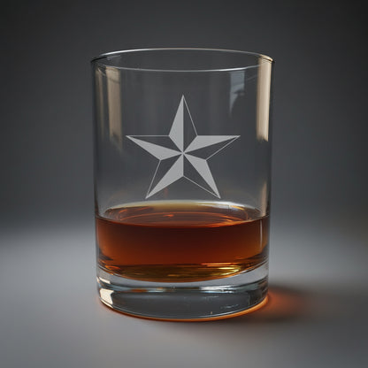 Nautical Star 13oz Whiskey Glass - Personalized Sandblasted Nautical Gift