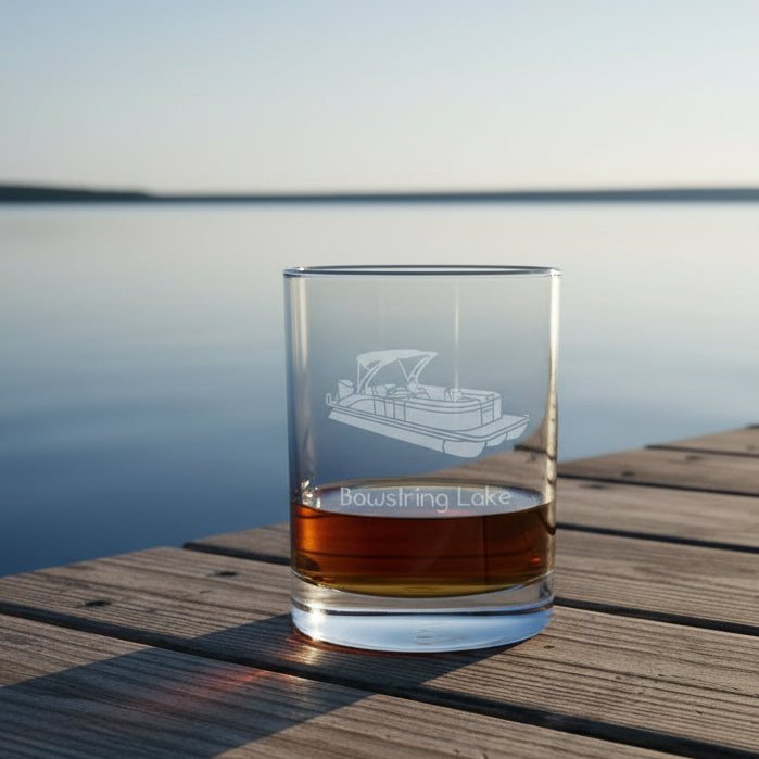 Pontoon Boat 13oz Whiskey Glass – Personalized Hand-Sandblasted Nautical Gift for Whiskey Lovers