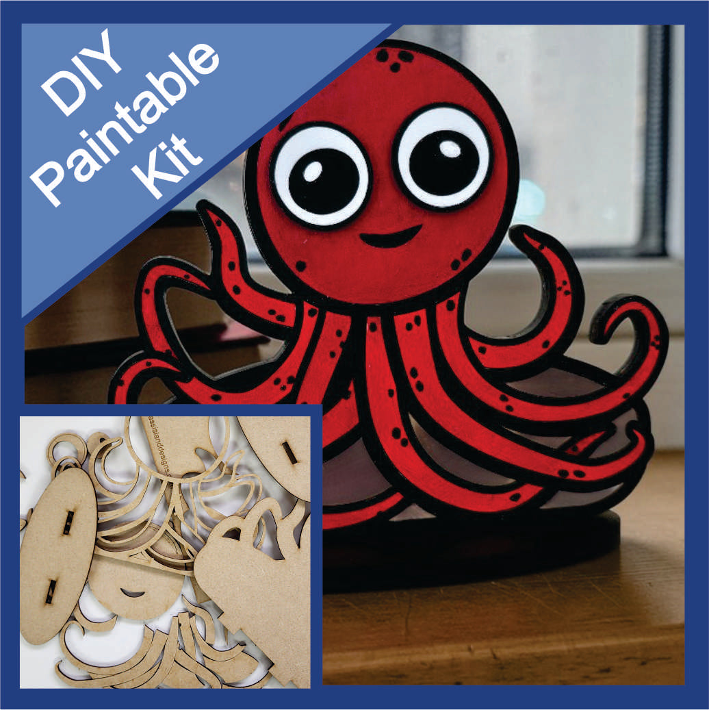 DIY Paintable Kit - Octopus – Unfinished - Animal Shelf Sitter Craft for Kids & Adults