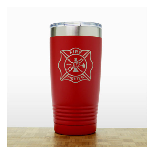 Red - Fire Fighter 20oz Insulated Tumbler - Copyright Hues in Glass