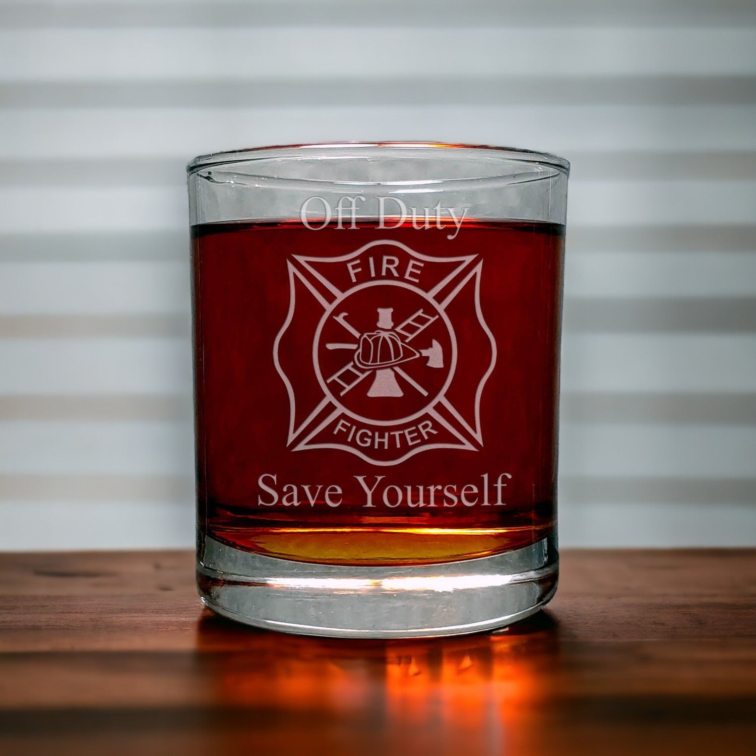 Fire Department Whisky Glass - Copyright Hues in Glass