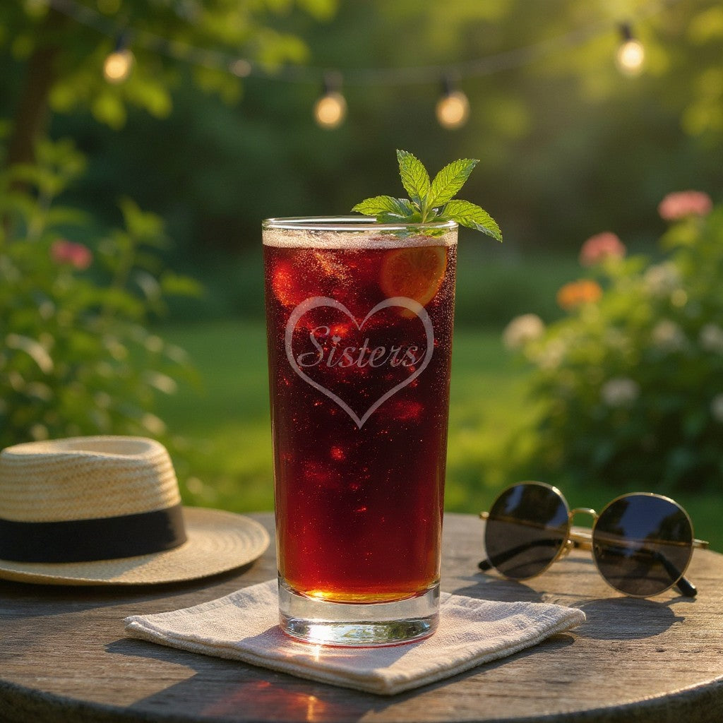 Sisters 15oz Cooler Glass - Deep Sand Etched Water Tumbler