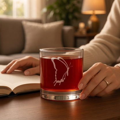Butterfly 11oz Whiskey Glass, Engraved Entomology Graduate Gift