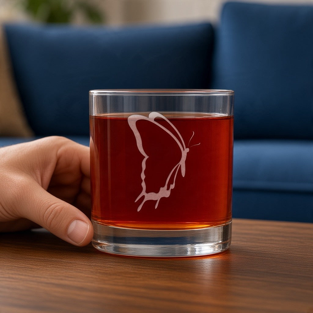 Butterfly 11oz Whiskey Glass, Engraved Entomology Graduate Gift
