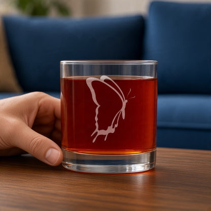 Butterfly 11oz Whiskey Glass, Engraved Entomology Graduate Gift