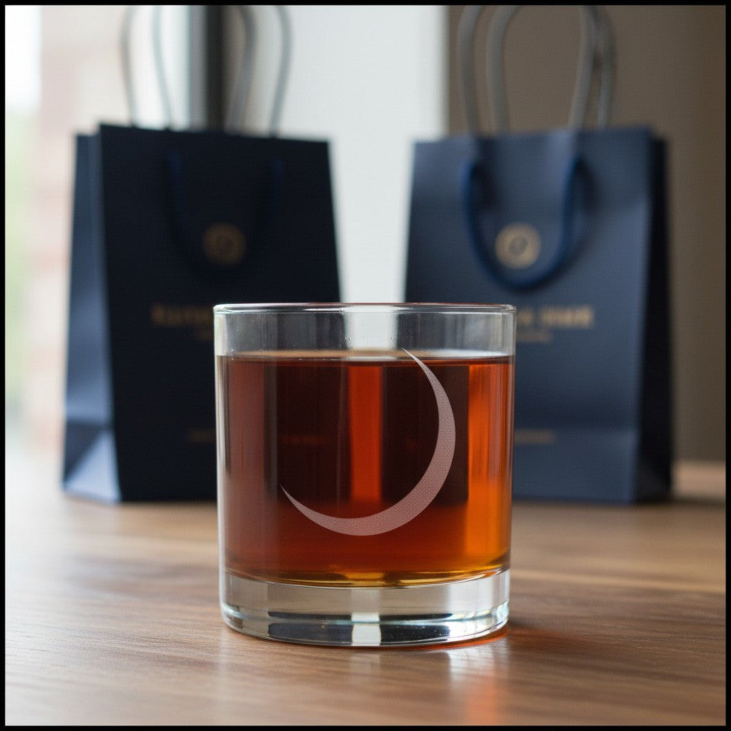 Crescent Moon 11oz Whiskey Glass - Personalized Sand Etched Glass