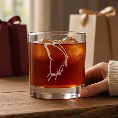 Butterfly 11oz Whiskey Glass, Engraved Entomology Graduate Gift