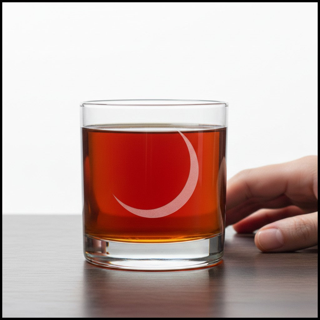 Crescent Moon 11oz Whiskey Glass - Personalized Sand Etched Glass