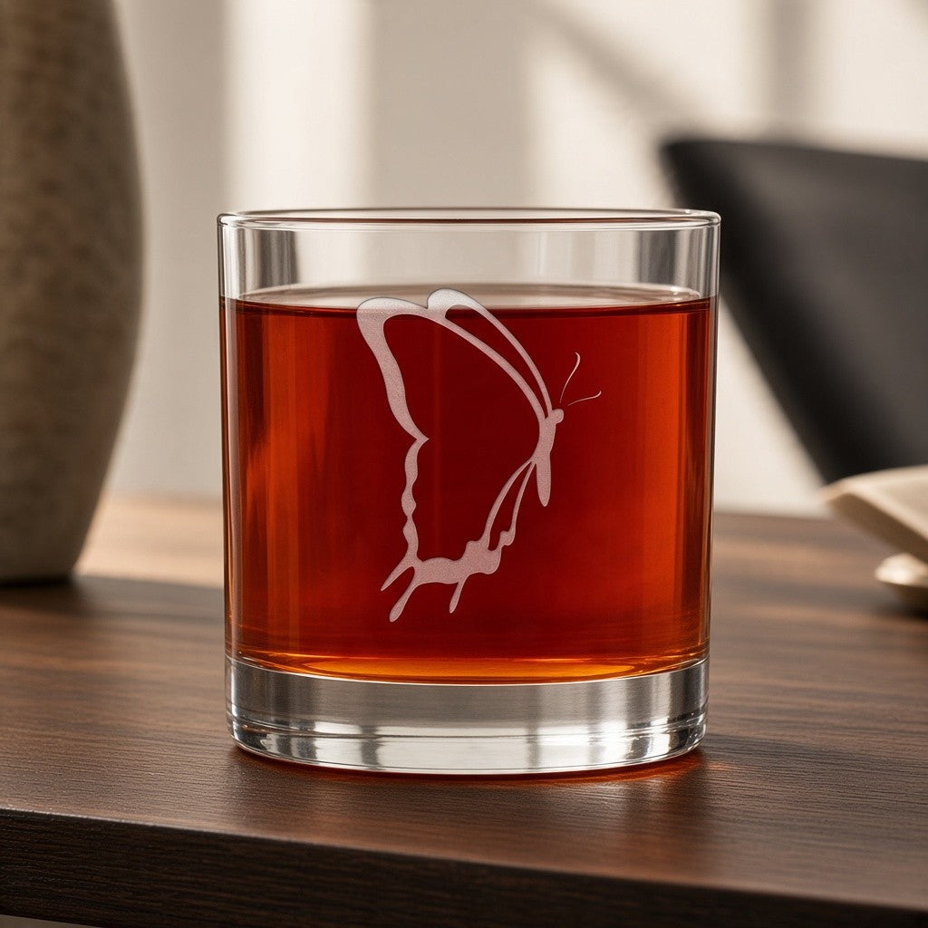Butterfly 11oz Whiskey Glass, Engraved Entomology Graduate Gift