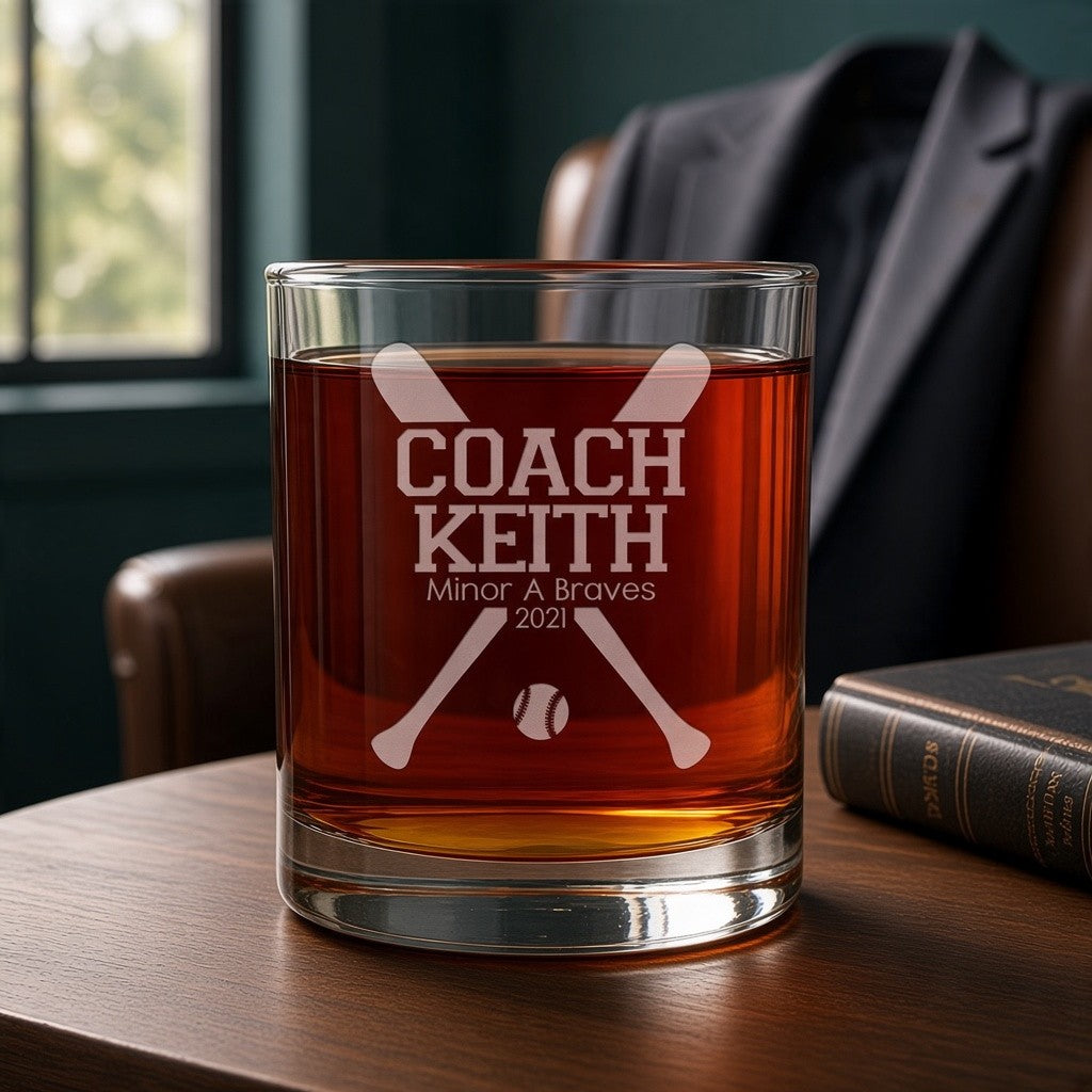 Soccer Coach Engraved 11oz Whiskey Glass - Deeply Etched Rocks Glass