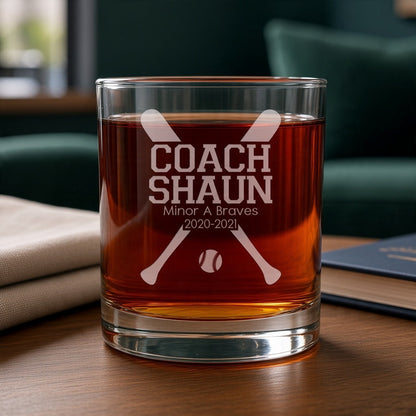Soccer Coach Engraved 11oz Whiskey Glass - Deeply Etched Rocks Glass