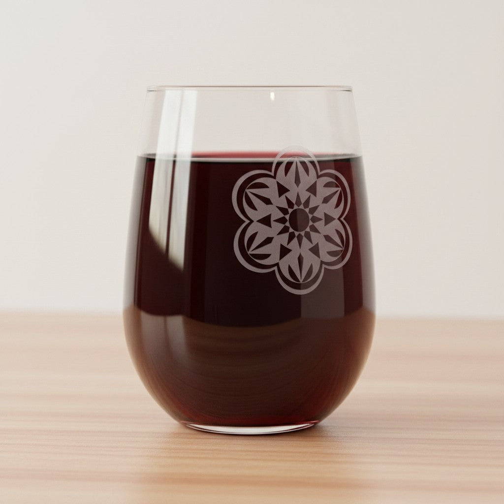 Mandala 17oz Stemless Wine Glass - Deep Sand Etched Artwork