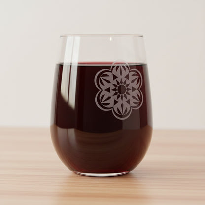 Mandala 17oz Stemless Wine Glass - Deep Sand Etched Artwork