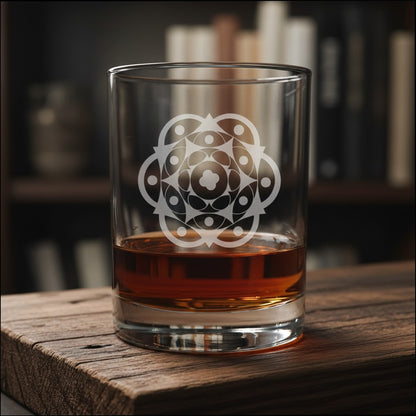 Mandala 13oz Whiskey Glass - Deep Sand Etched Bourbon Glass