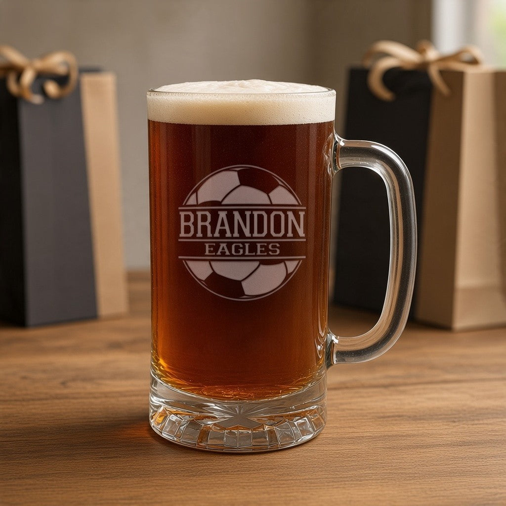 Soccer Coach 16oz Engraved Beer Mug - Personalized Gift - Free Personalization