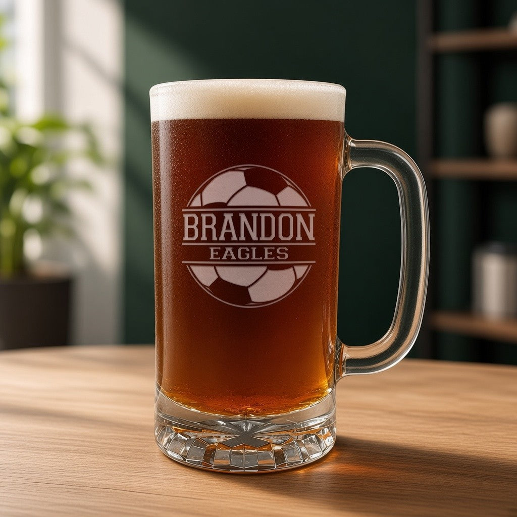 Soccer Coach 16oz Engraved Beer Mug - Personalized Gift - Free Personalization