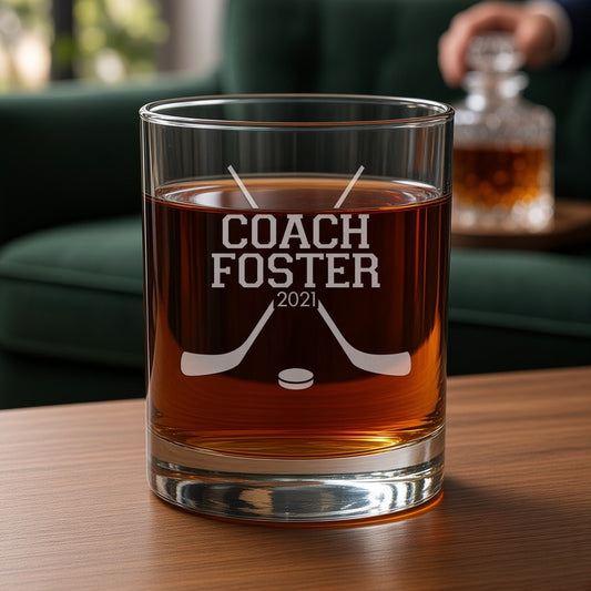 Hockey Coach Engraved 13oz Whiskey Glass - Gift for Hockey Coach