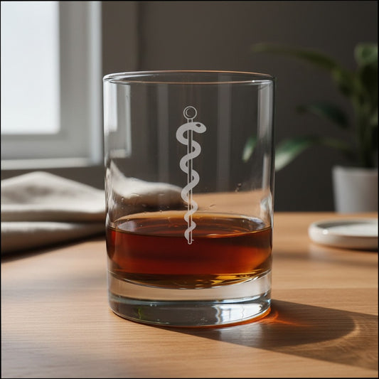 Rod of Asclepius 13oz Engraved Whiskey Glass - Medical Personalized Gift